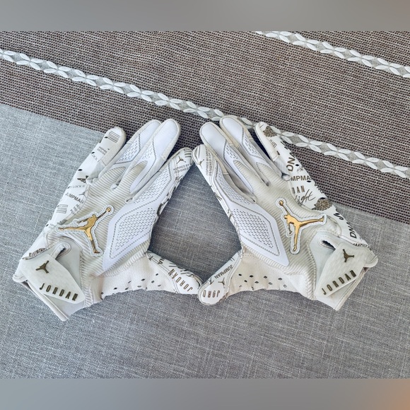 Jordan White and Metallic Gold Football Gloves - Picture 3 of 5